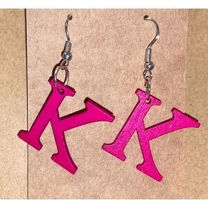 ☀️3/$9☀️ Letter “K” Wood Earrings (Magenta)